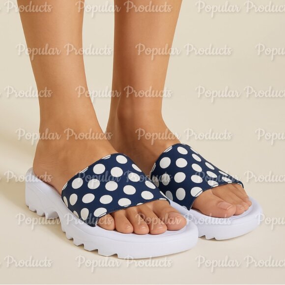 3/$20 Sport Slides, Navy Polka Dot - Picture 1 of 4